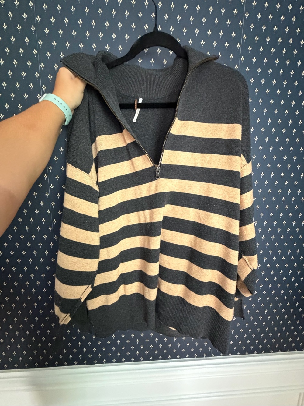 Free People oversized Striped Half-Zip Sweater - Black & Tan